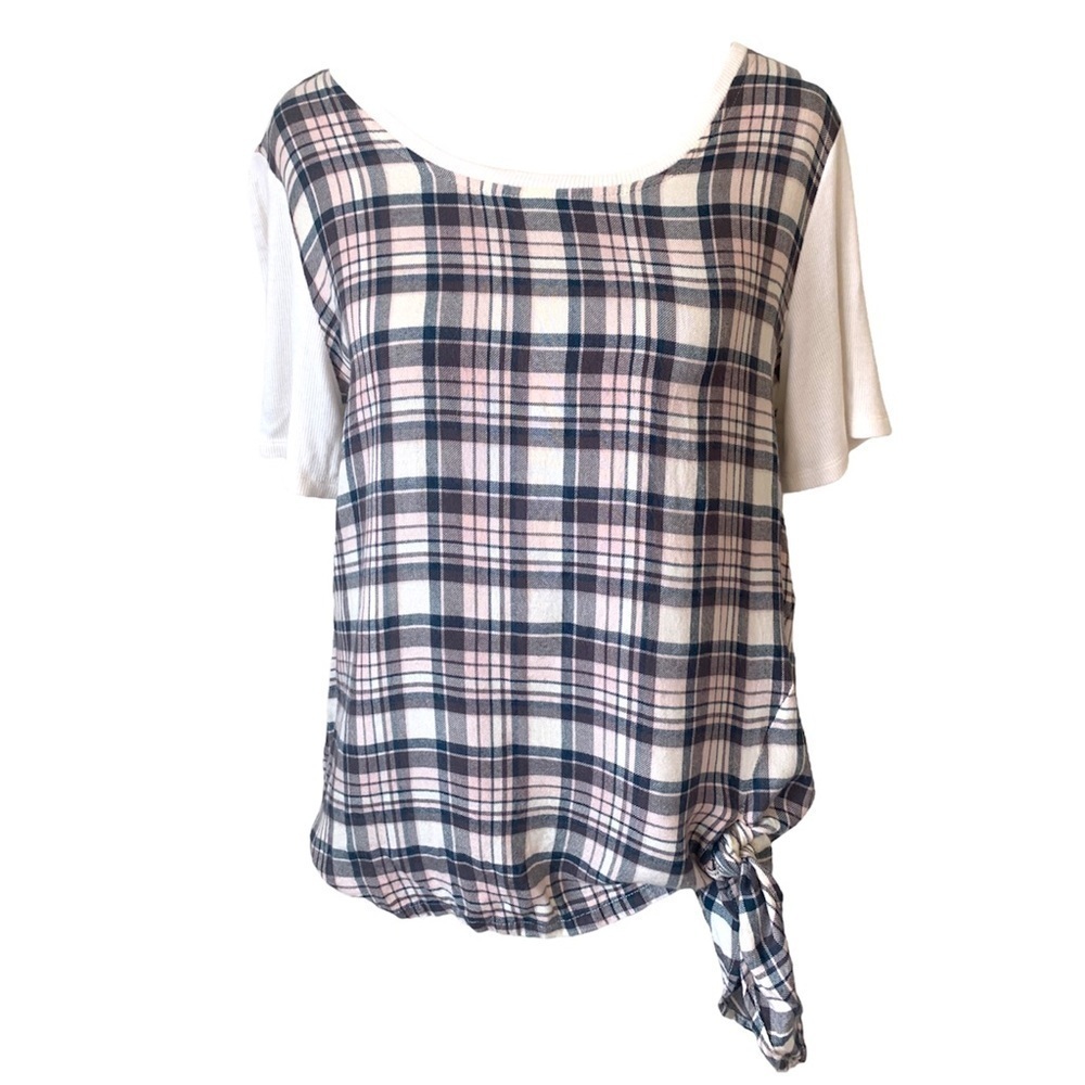 Michael Stars Plaid Front Tie Top Size Medium Multi-Color